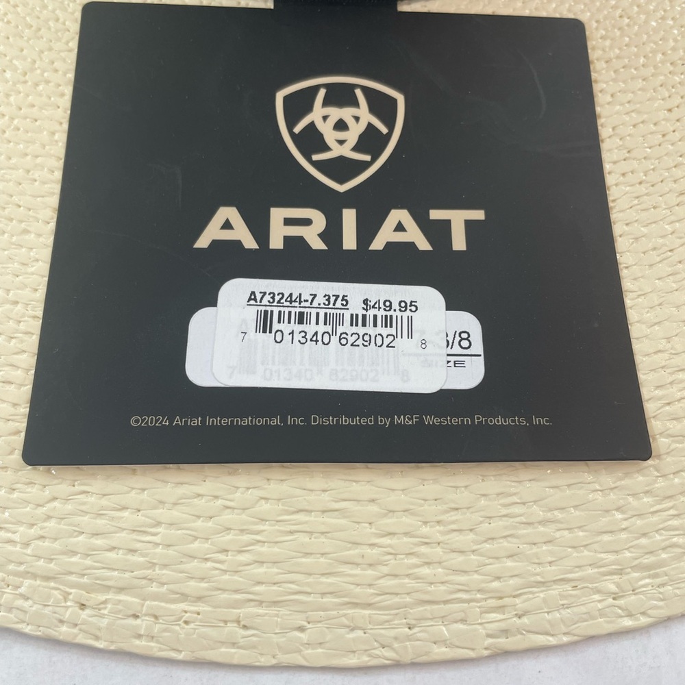 Ariat Unisex Bangora Golden Brown Straw Western Hat A73244 Size 7 3/8 NWT - Picture 5 of 5